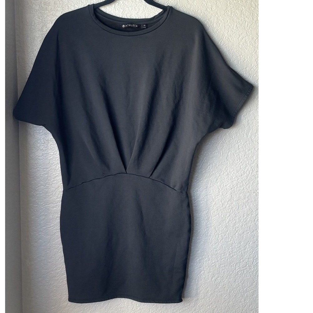 Athleta Womens Dress XS Pronto Pleated Stretch Dolman Sleeve Round Neck Gray XS